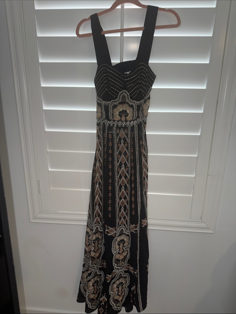 Emporio Sirenuse Black Maxi Dress with Gold and Cream Motif